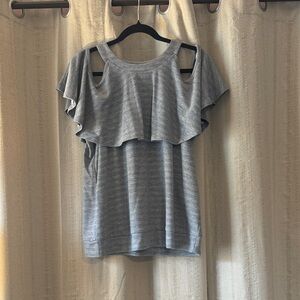 Juicy Couture Y2K Gray Ruffle Blouse with stripes, Large